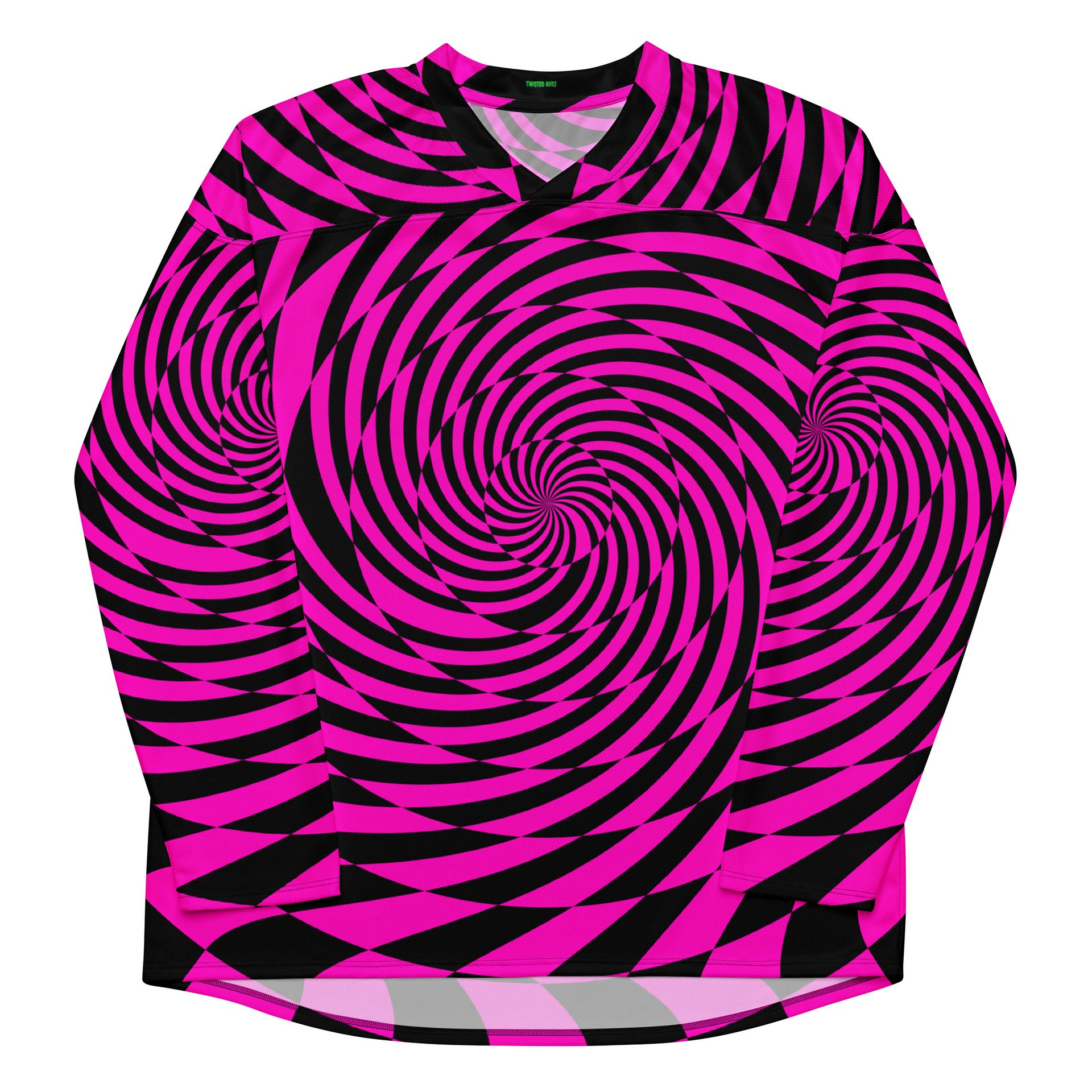 Psychedelic Spirals Rave Hockey Jersey, Trippy Festival EDM Shirt, Retro Checkers Swirl Y2K Fashion, Neon Pink Techno Dance Party Clothes product image (7)