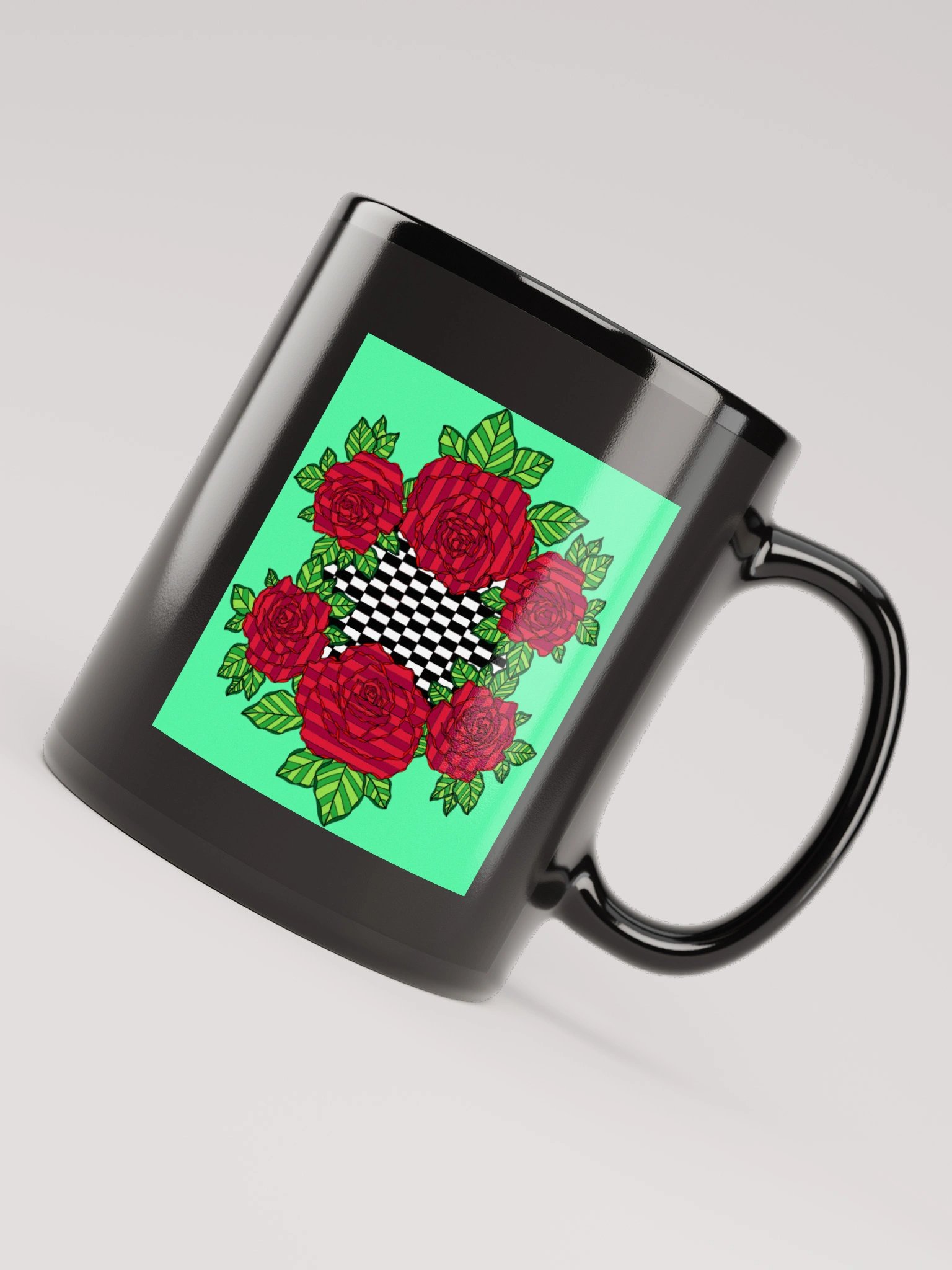 Black Glossy Mug (Rose-Green) product image (6)