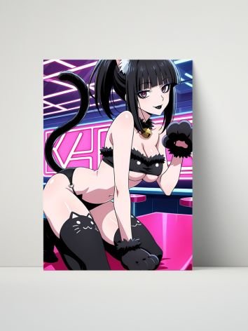 Luna Rain Black Catgirl Neon – Glossy 8x10 Metal Print product image (1)