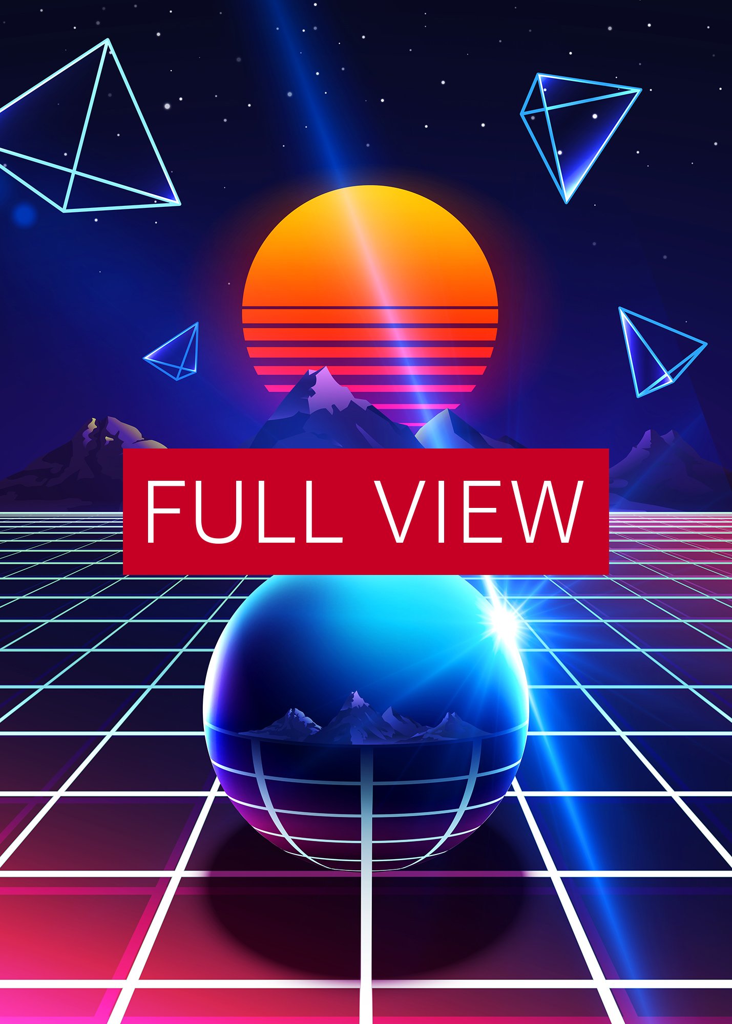 Neon sunset, mountains and sphere [synthwave/vaporwave/cyberpunk] — aesthetic art print product image (3)