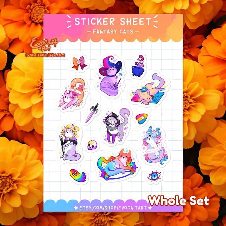 Fantasy Pride Cat Sticker Sheet: Full Set product image (1)
