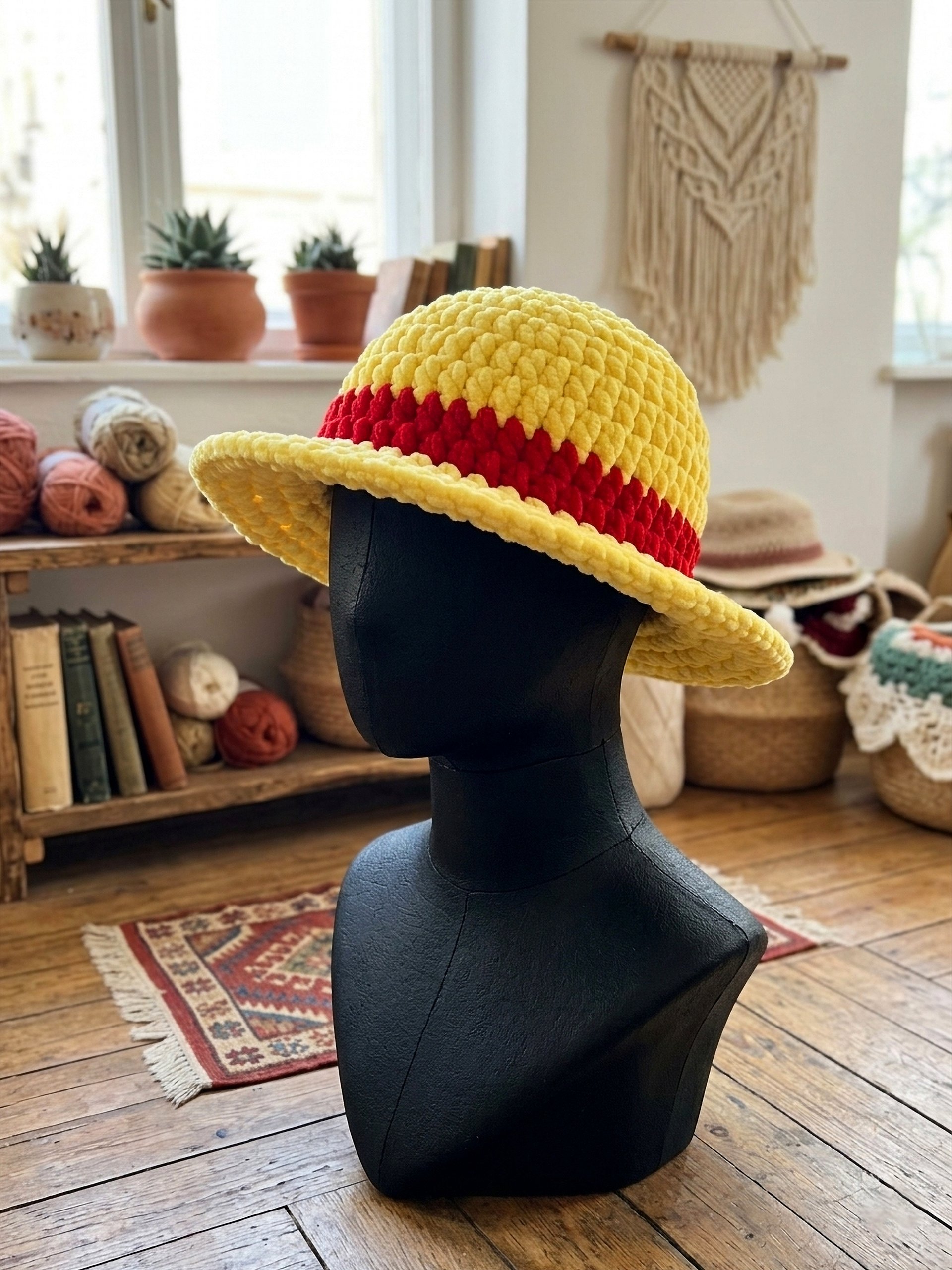 Handmade Crochet Straw Hat Pirate Captain Inspired product image (3)