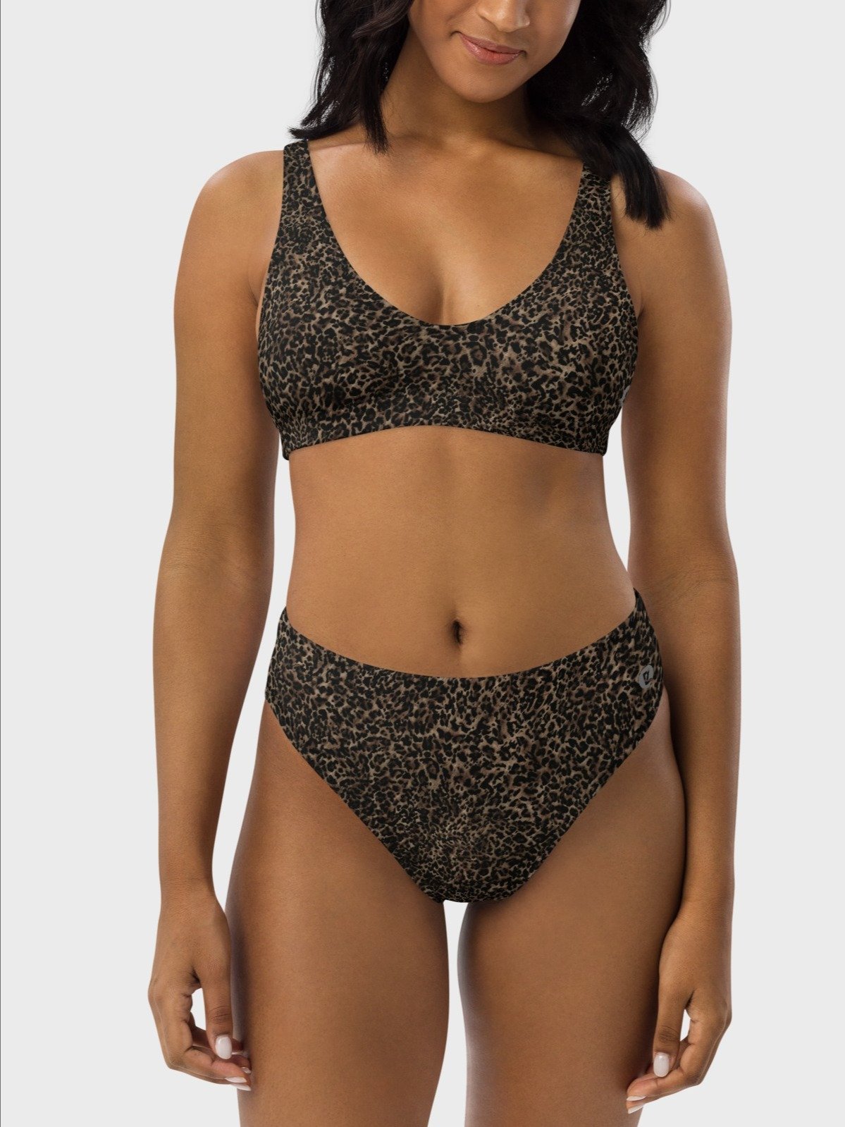 Recycled Padded String Bikini Top "Chic Dark Brown Leopard" Printed product image (8)