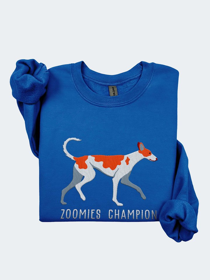 Zoomies Champion Sweatshirt (Embroidered) of an Ibizan Hound(Red & White) product image (1)