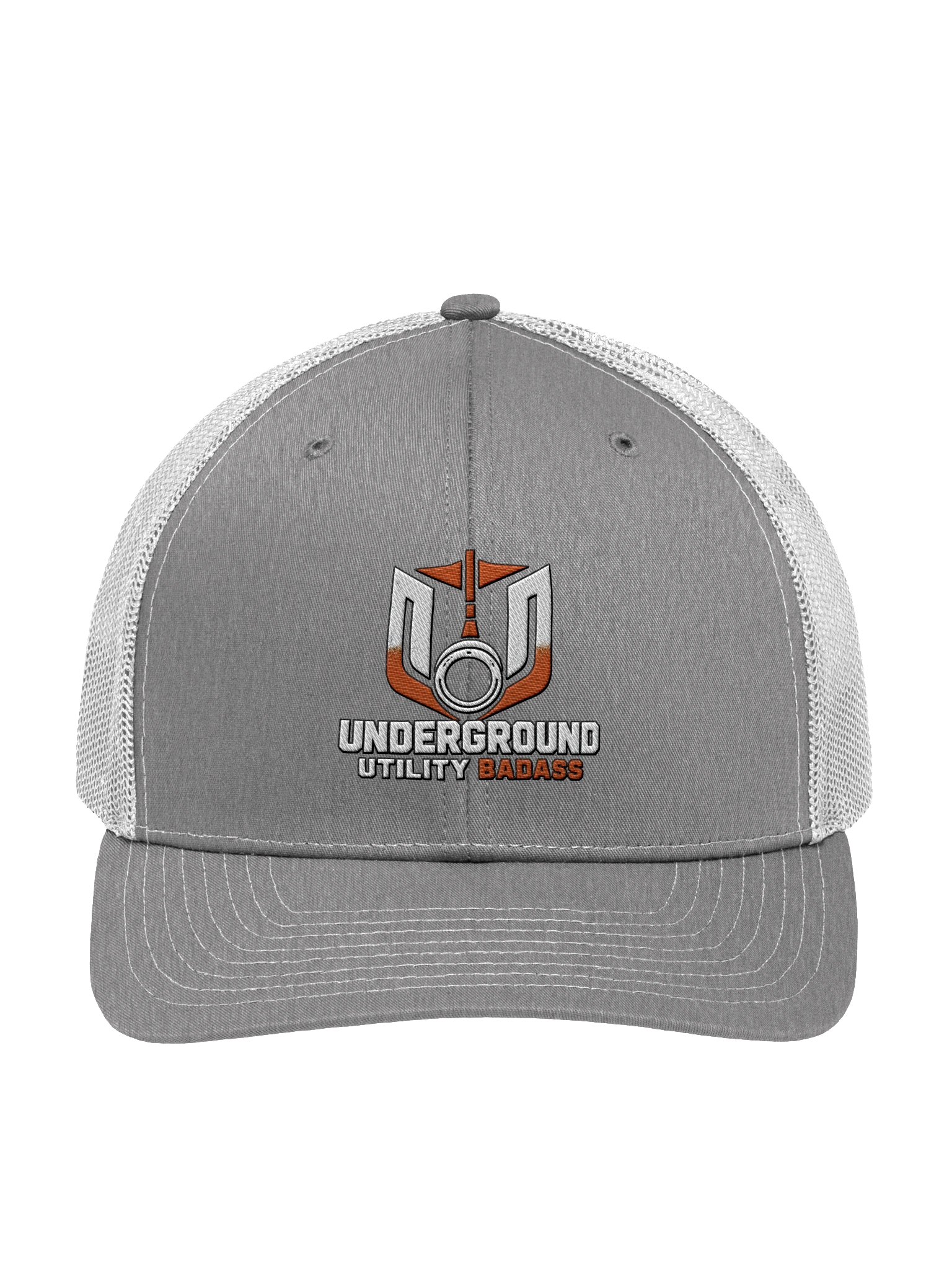 Underground Utility Badass Signature Trucker Hat — Gray & White product image (28)