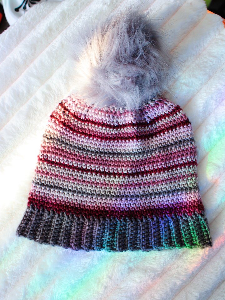 Pink striped crochet beanie product image (1)