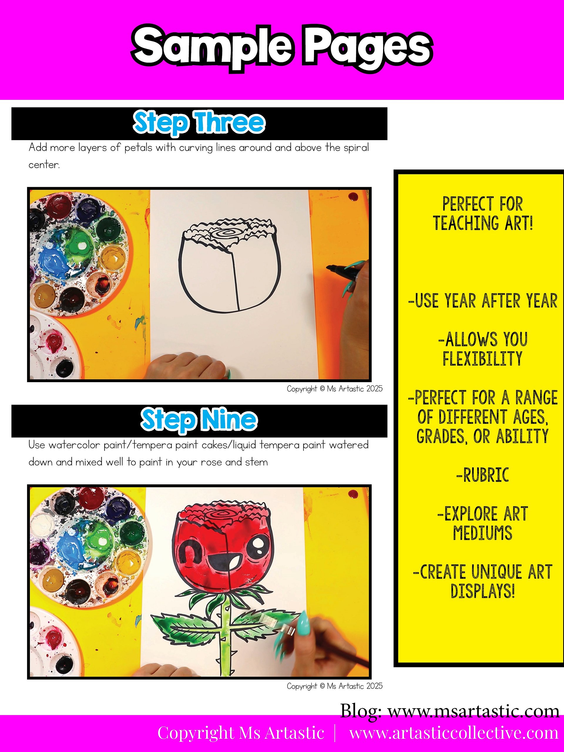 Valentines Day Rose Art Project Valentine Art Lesson with Reading Writing Rose Artwork for Elementary product image (7)
