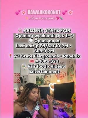 #tiktokgothrive 💖💕🌸🗞️ hope you guys like eheheh Back by popular demand- it’s WEEK 4 of Arizona weekend finds! 🌵💕 Anime, collectibles, rave vibes, and a little spooky-season magic for October 2–4! 🎃✨ Save this for your weekend plans! 🎡 ARIZONA STATE FAIR Fair food, rides, and opening-weekend fun! 🍭✨ 📅 Thursday–Sunday, October 1–4 🕛 Opens 12 PM daily 🌙 Last entry: Thursday/Sunday 9 PM • Friday/Saturday 10 PM 📍 Arizona State Fairgrounds • 1826 W. McDowell Rd., Phoenix 🎟️ Adults $20 • Rides, food, and parking extra 🏰 NORTH INCH RENAISSANCE FAIRE A fantasy getaway with costumes, artisans, and live entertainment! 🧚✨ 📅 Friday–Sunday, October 2–4 🕘 Friday/Sunday: 9 AM–5 PM • Saturday: 9 AM–9 PM 📍 Payson Golf Club • 1504 W. Country Club Dr., Payson 🎟️ Adults $8 • Ages 4–10 and seniors $4 💕 Celebrating its 1st year! ⚡ LEGO POKÉMON SMART PLAY EXPERIENCE Pokémon favorites meet interactive LEGO fun! 🧱💛 📅 Saturday–Sunday, October 3–4 🕚 11 AM–6 PM both days 📍 Desert Ridge Marketplace • 21001 N. Tatum Blvd., Phoenix 🎟️ FREE admission 📱 Venue: @shopdesertridge 🌙 ANIME WORLD MARKETPLACE An anime night market with shopping, cosplay, and K-pop fun! 🎀🛍️ 📅 Saturday, October 3 🕕 6–10 PM 📍 Arizona Center • 455 N. 3rd St., Downtown Phoenix 🎟️ FREE entry 🃏 RED ROCK COLLECTORS EXPO Shop, trade, and hunt for Pokémon cards and collectibles! ⚡✨ 📅 Sunday, October 4 🕙 10 AM–6 PM 📍 Scottsdale Stadium • 7408 E. Osborn Rd., Scottsdale 🎟️ FREE admission + FREE parking 💕 Bring your trading binder! ⚡ THE COLLECTOR’S GRID A weekend of trading-card shopping and collectible hunting! 🃏💖 📅 Saturday–Sunday, October 3–4 🕙 10 AM–4 PM both days 📍 Arizona Athletic Grounds • Fieldhouse C 6321 S. Ellsworth Rd., Mesa 🎟️ FREE entry + FREE parking ✨ Pokémon, One Piece, DBZ, Riftbound, and more! 🎨 FAMILY FIRST FRIDAY ART WALK An artsy evening with local art, vendor markets, and live music! 🌙🛍️ 📅 Friday, October 2 🕕 6–10 PM 📍 Arizona Center • 455 N. 3rd St., Downtown Phoenix 🎟️ FREE admission 🎧 ANALOG ALLEY Nostalgic shopping for vinyl, CDs, VHS, and cassettes! 📀💕 📅 Sunday, October 4 🕚 General admission: 11 AM–4 PM 📍 Arizona Center • 455 N. 3rd St., Phoenix 🎟️ $5 general admission • FREE parking ⏰ $10 early entry starts at 10 AM 🎀 HAPPY COSPLAY HAVOC: ANIME RAVE Cosplay, anime EDM, and Friday-night dancing! 🎶✨ 📅 Friday, October 2 🕗 8–11:30 PM on Eventbrite • Promotional text lists midnight 📍 B.R.I. Taproom & Arcade • Mesa 🎟️ FREE—reserve through Eventbrite 🔞 18+ to attend • 21+ to drink 🎃 GLOWING PUMPKINS A magical Halloween stroll with glowing displays and cute photo spots! ✨🧡 📅 This weekend: Friday–Sunday, October 2–4 🌙 Timed evening entry—choose your slot when booking 📍 Riverwalk at Rawhide • 5700 W. North Loop Rd., Chandler 🎟️ Check booking for current prices • Ages 2 & under FREE 🚗 FREE parking 💕 No jump scares! 🧘 STRENGTH IN THE CITY FESTIVAL A feel-good morning of fitness, mindfulness, and wellness! 🌿💕 📅 Saturday, October 3 🕘 9 AM–2 PM • Doors open 8:30 AM 📍 The Pemberton • 815 N. 2nd St., Phoenix 🎟️ Check registration for current ticket prices ✨ Yoga, Pilates, dance, meditation, and wellness vendors 💧 Bring your yoga mat and water bottle! Which one are you checking out? Leave me a voice comment! 💬💕 Event times and ticket availability can change eheheh check the organizer before heading out. #thingstodoinarizona #phoenixevents #arizonaanime #SpookySeason 