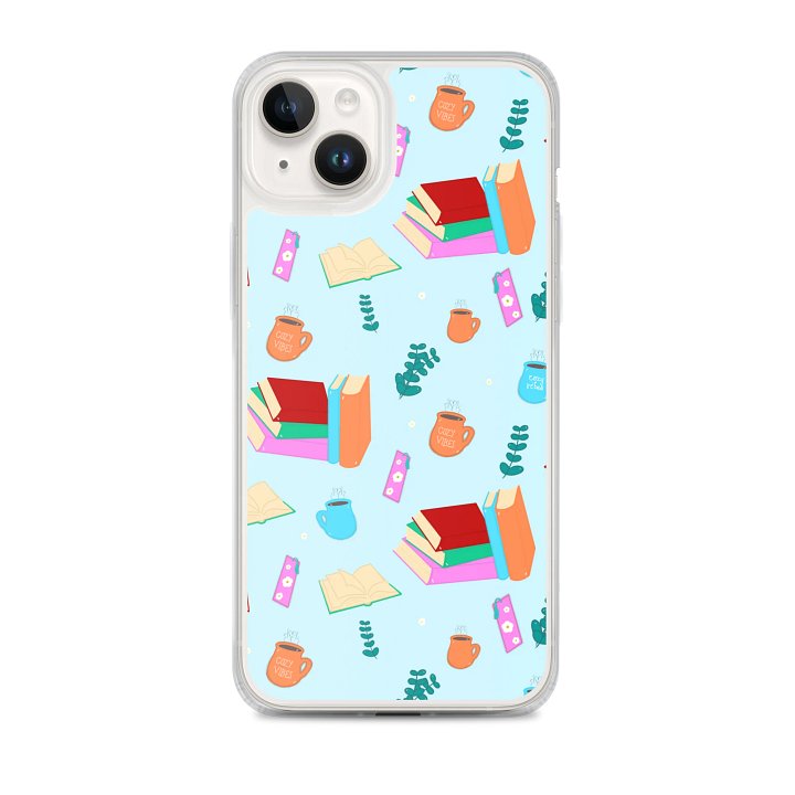 Cozy Book Lovers Pattern-Blue Background Phone Case product image (1)