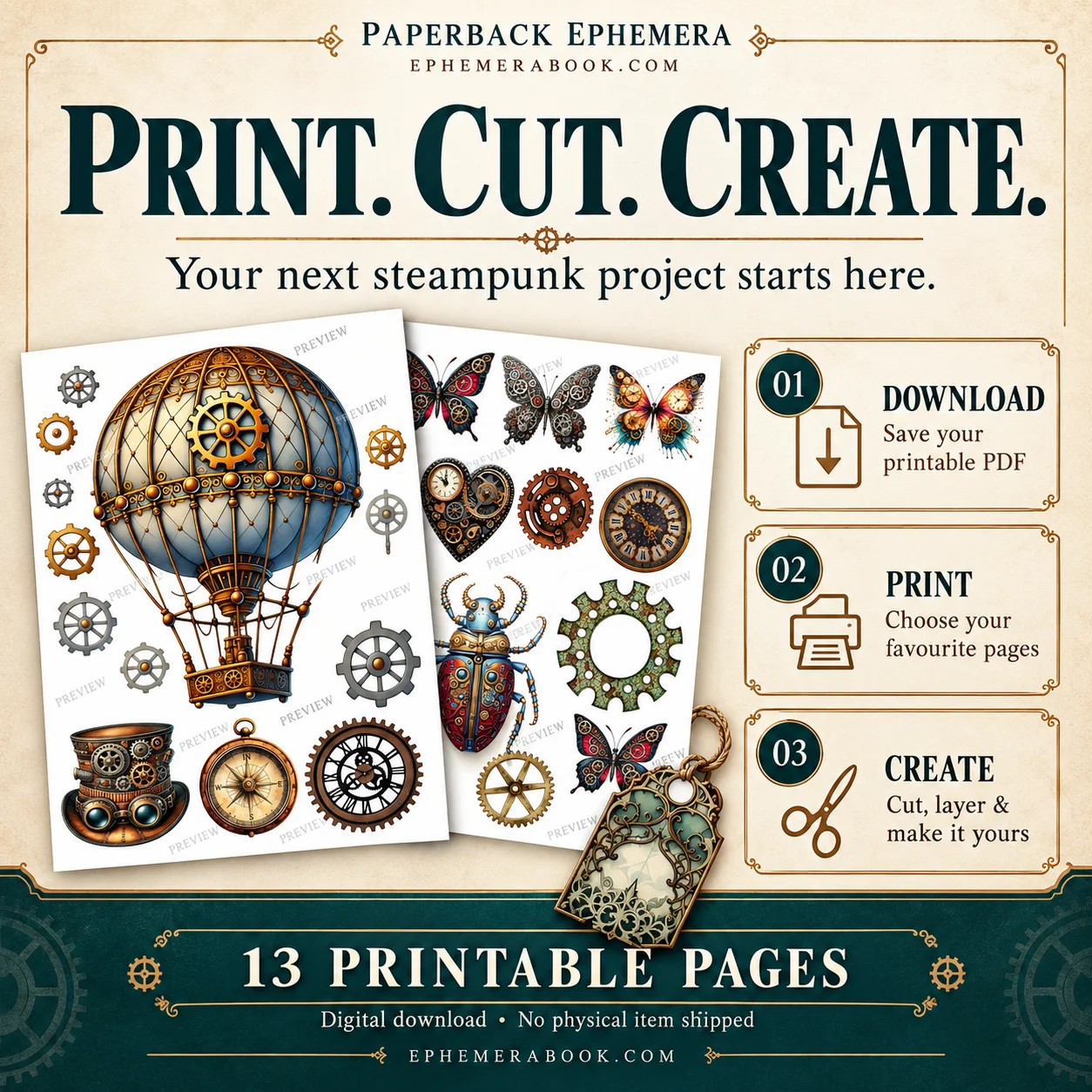 Steampunk Ephemera Printable PDF | 13 Junk Journal Sheets product image (4)