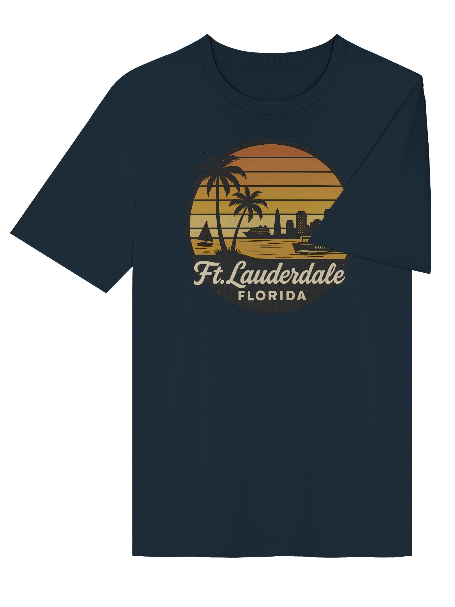 Retro Ft Lauderdale Florida Sunset Design with Palm Trees and Water Taxi Scene T-shirt product image (4)
