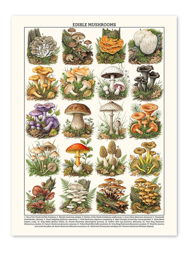 Edible Mushrooms Chart Poster product image (1)