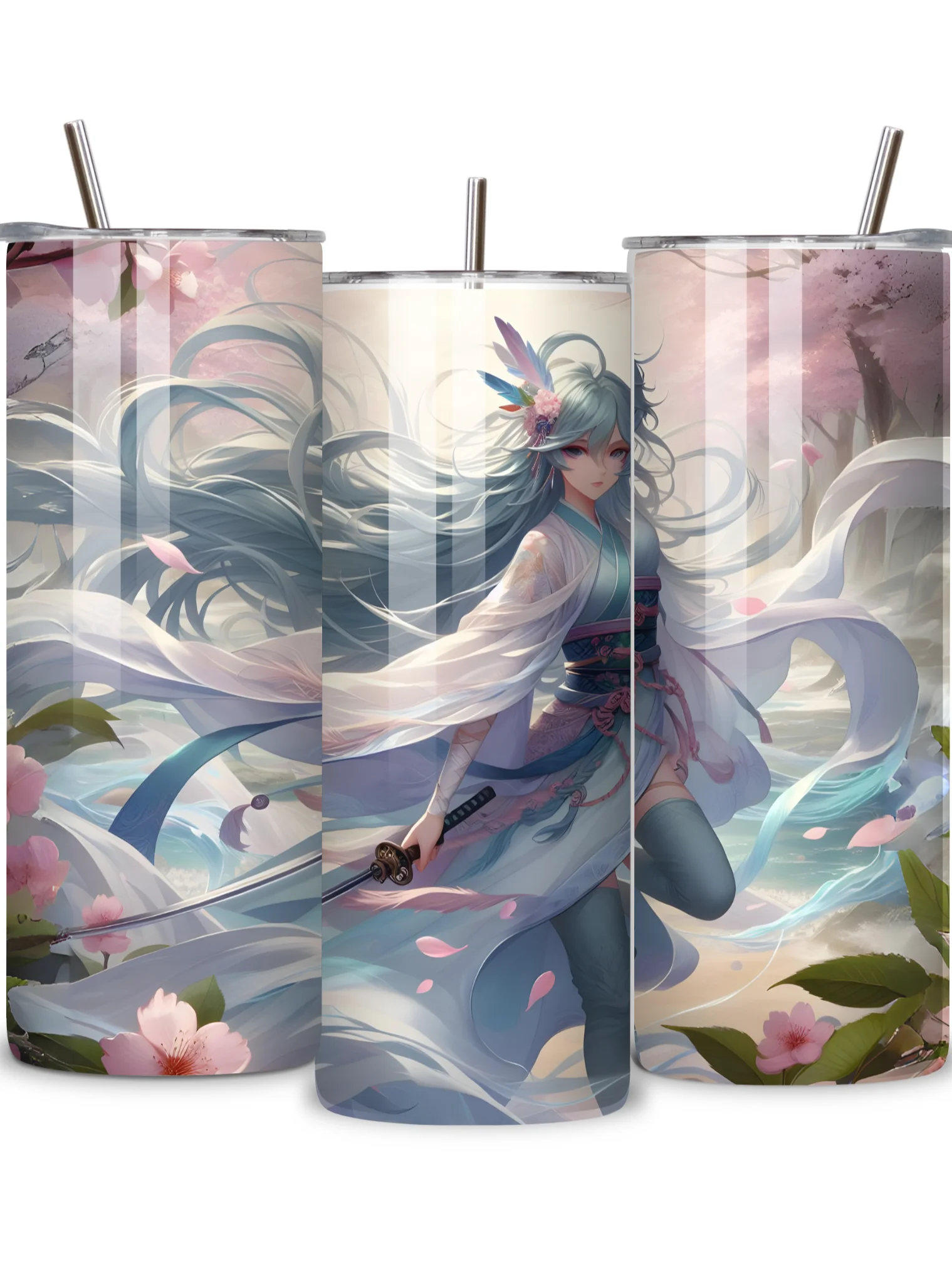 Elemental Anime Girl 20oz Skinny Tumblers with Metal Straws – Fire, Water, Earth, and Wind Designs – Double-Walled Insulated Stainless Steel Tumbler, Gift for Anime Fans and Nature Lovers (Wind) product image (2)