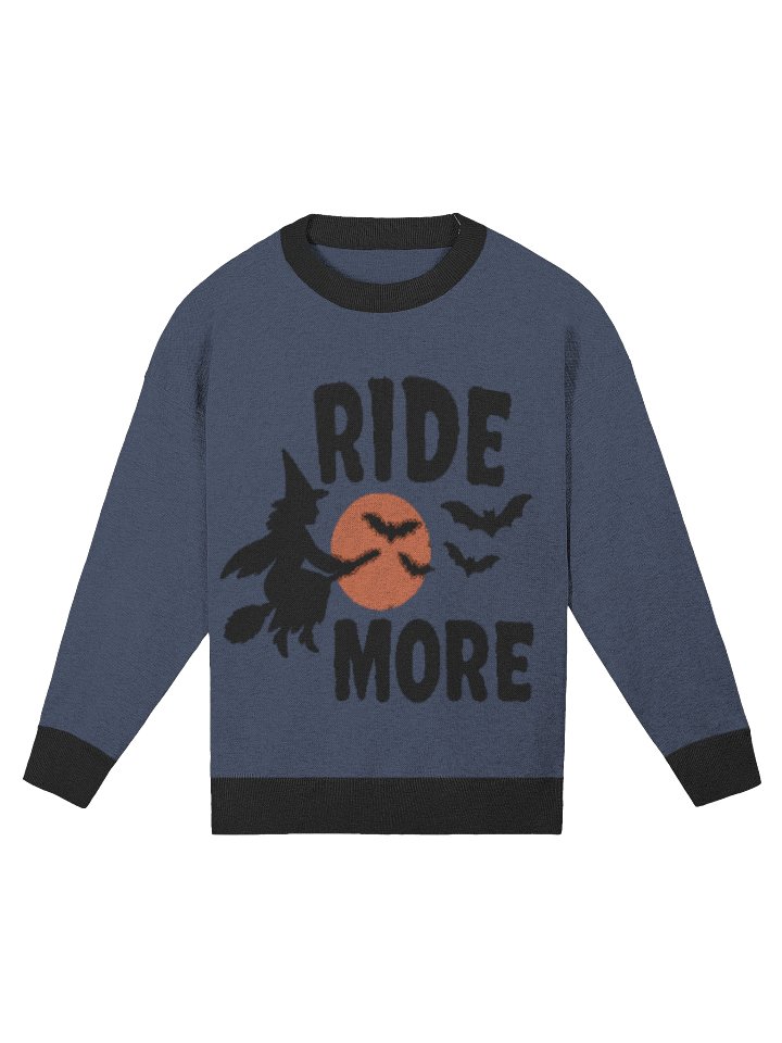 Ride More Halloween Sweater – Witch Jacquard Knit Crewneck Pullover Sweater with Bats and Moon product image (1)