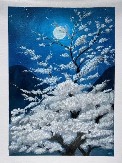 Moonlit Serenity – Sakura Taihaku Painting – Original Acrylic product image (2)
