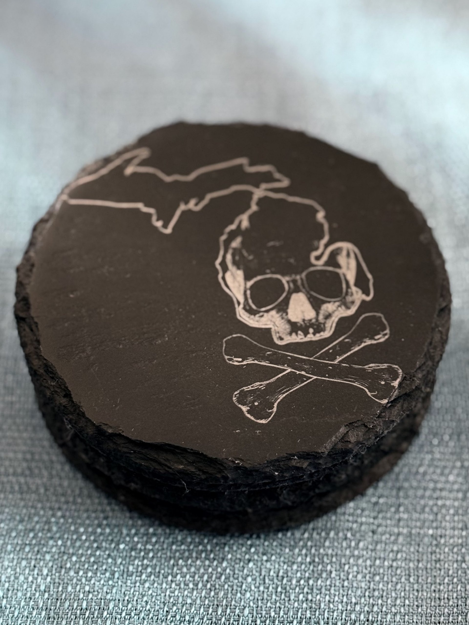 Michigan Skull & Crossbones Slate Coaster (4 pack) - Because Your Furniture Deserves a Pirate's Life (Yo Ho Ho!) product image (1)