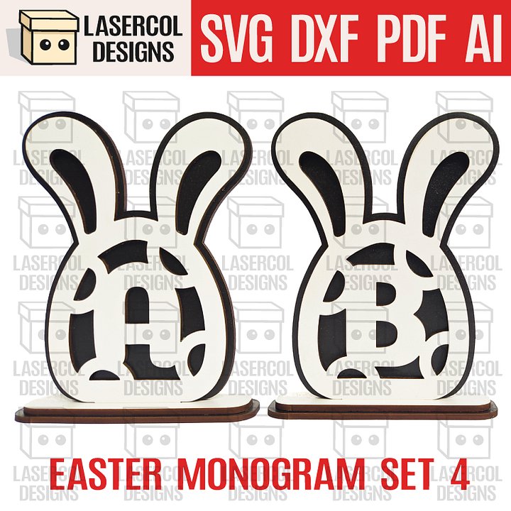 Easter Bunny Monogram Set 4 (3 Sizes) - Laser Cut Files product image (1)