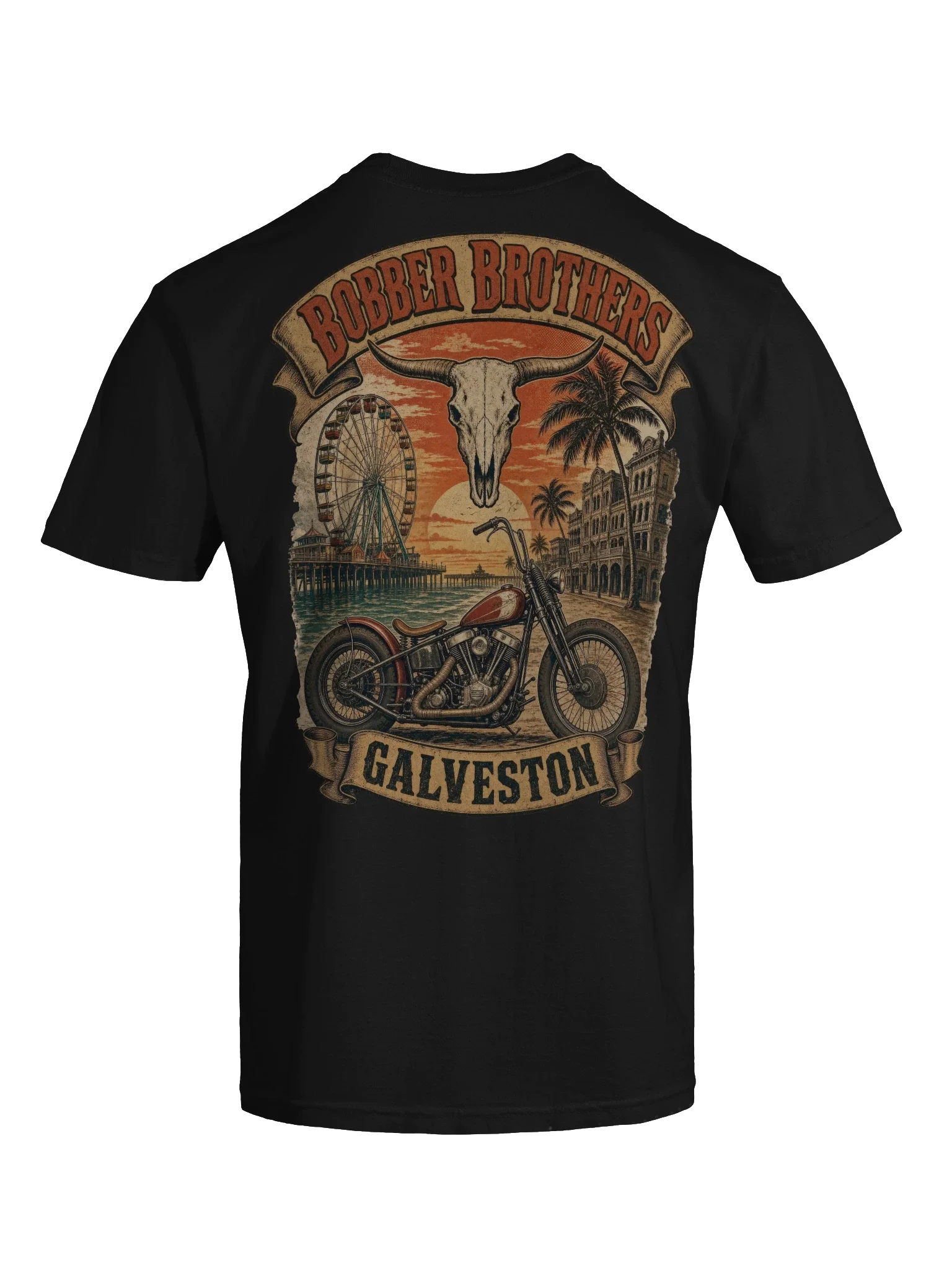 Galveston motorcycle t-shirt design by Bobber Brothers