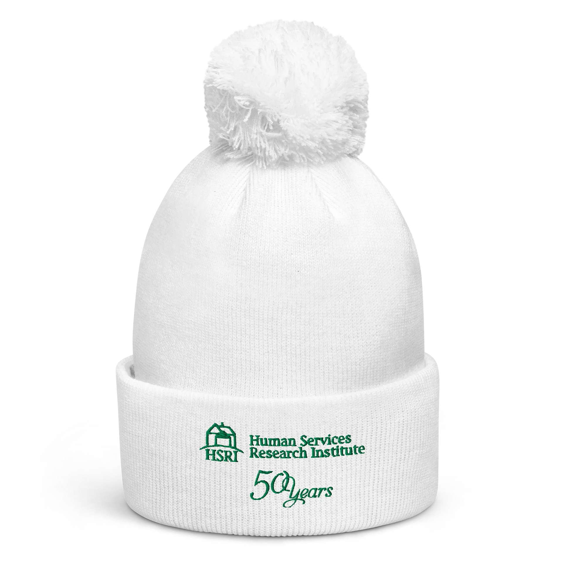 50th Anniversary Beanie Hat with Pompom - White - Embroidered product image (1)