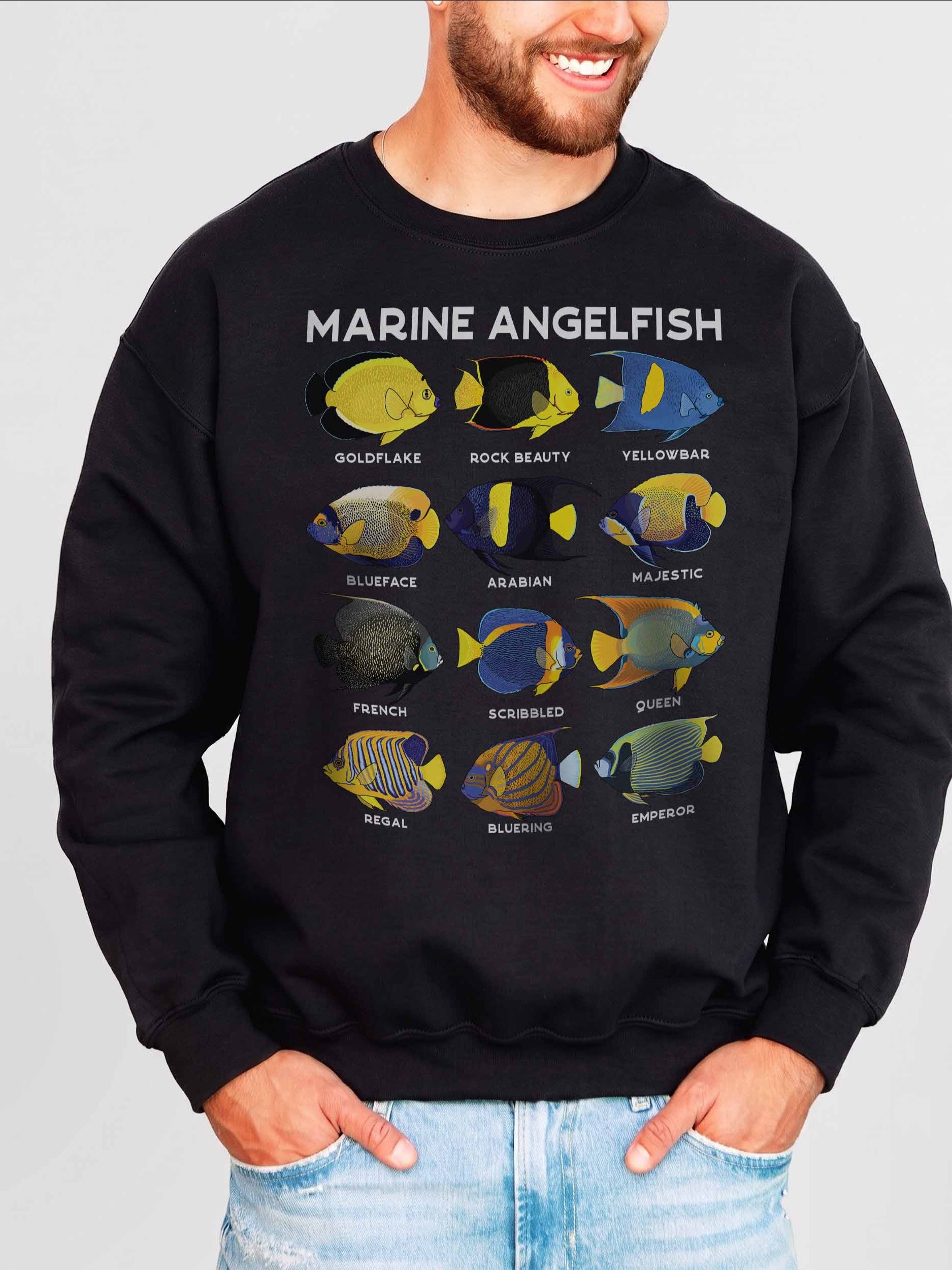 Marine Angelfish Identification Chart Sweatshirt for Reef Aquarium Lovers product image (2)