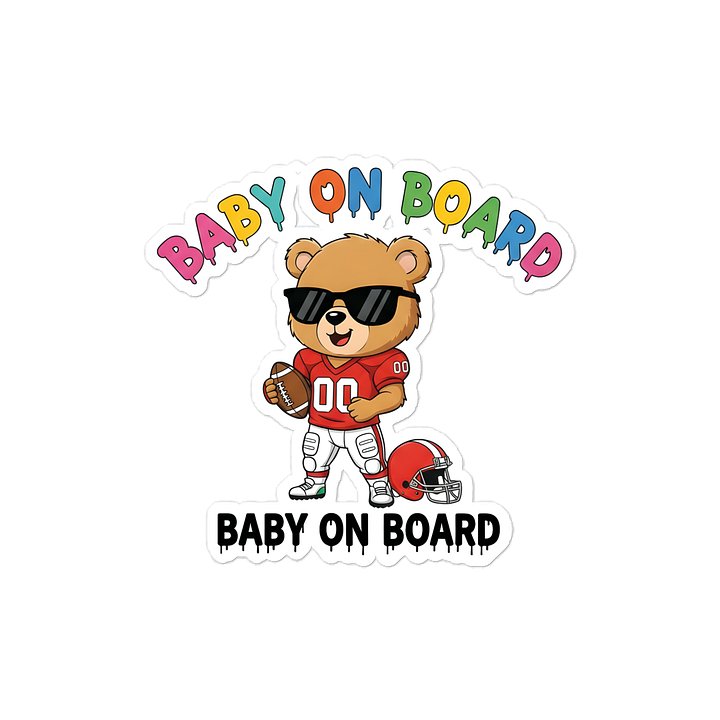 Funny Bear Football Baby on Board Sticker - 5x5 Weatherproof Vinyl Car Decal - Cute Sporty Bear Tailgate Decor - Premium Outdoor Grade Safety Sign for SUVs & Jeeps product image (1)