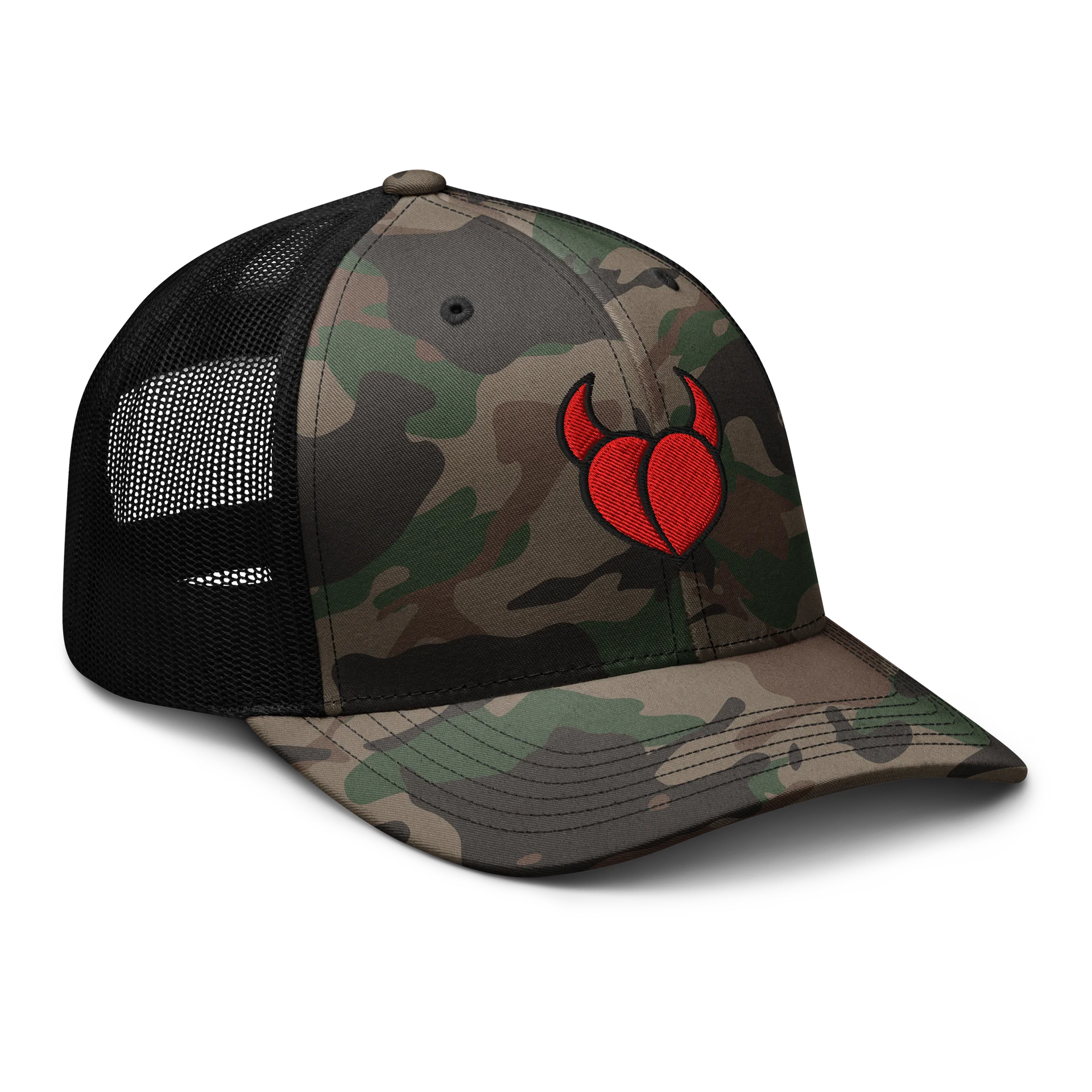Booty Demon Peach Horns Men's Camo Embroidered Trucker Hat product image (8)