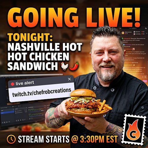 We are live over on twitch making some good food, Come join us and hang out! twitch.tv/chefrobcreations