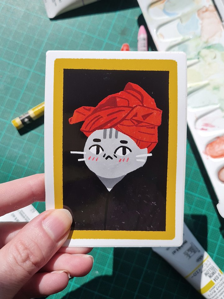 Cat Portrait Van Eyck Vinyl Sticker product image (1)