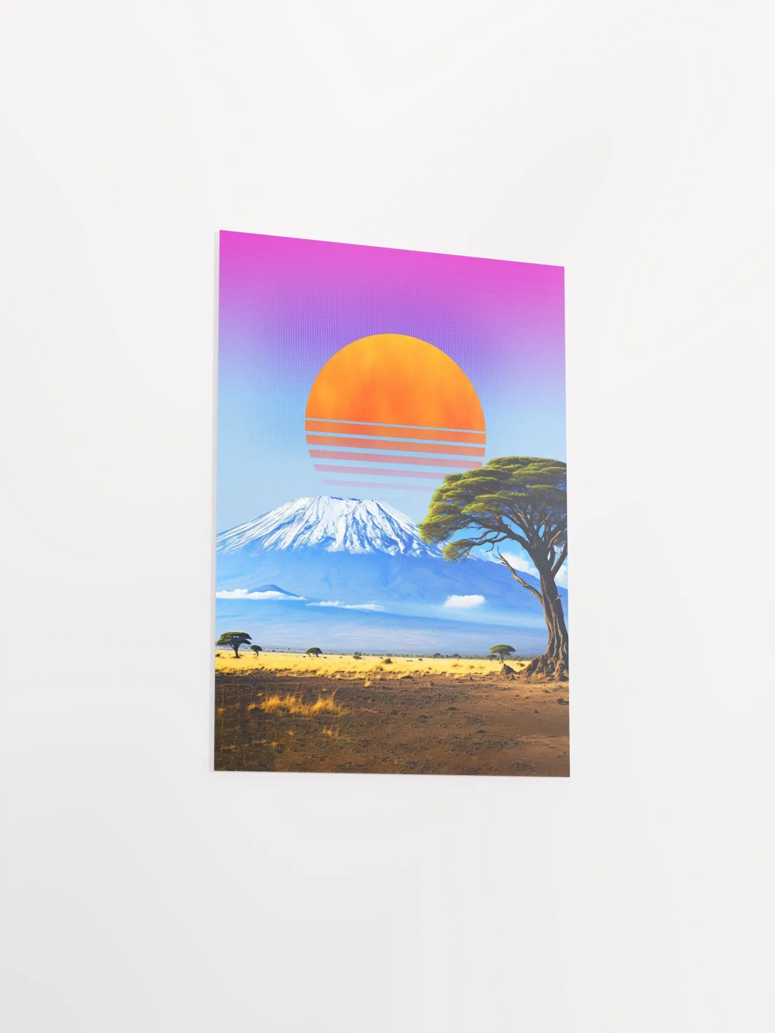 Synthwave sunset & mountain. Africa, Kilimanjaro — space vintage retro collage art, 50s cosmic futuristic sci-fi collage, surreal collage art product image (8)