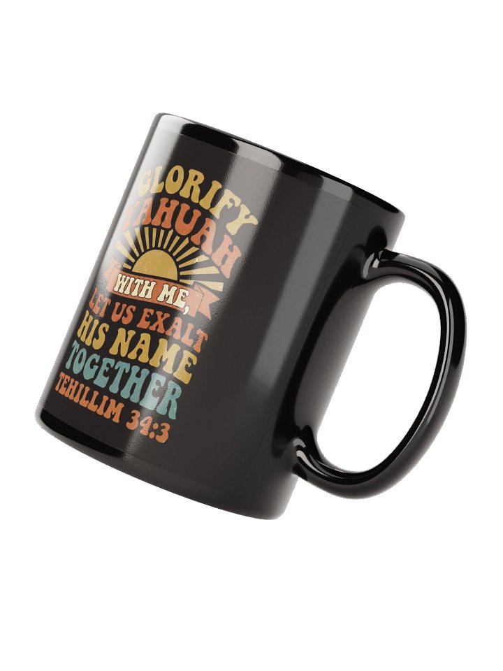 Glorify YAHUAH With Me Black Glossy Mug | Tehillim 34:3 Scripture Cup product image (2)