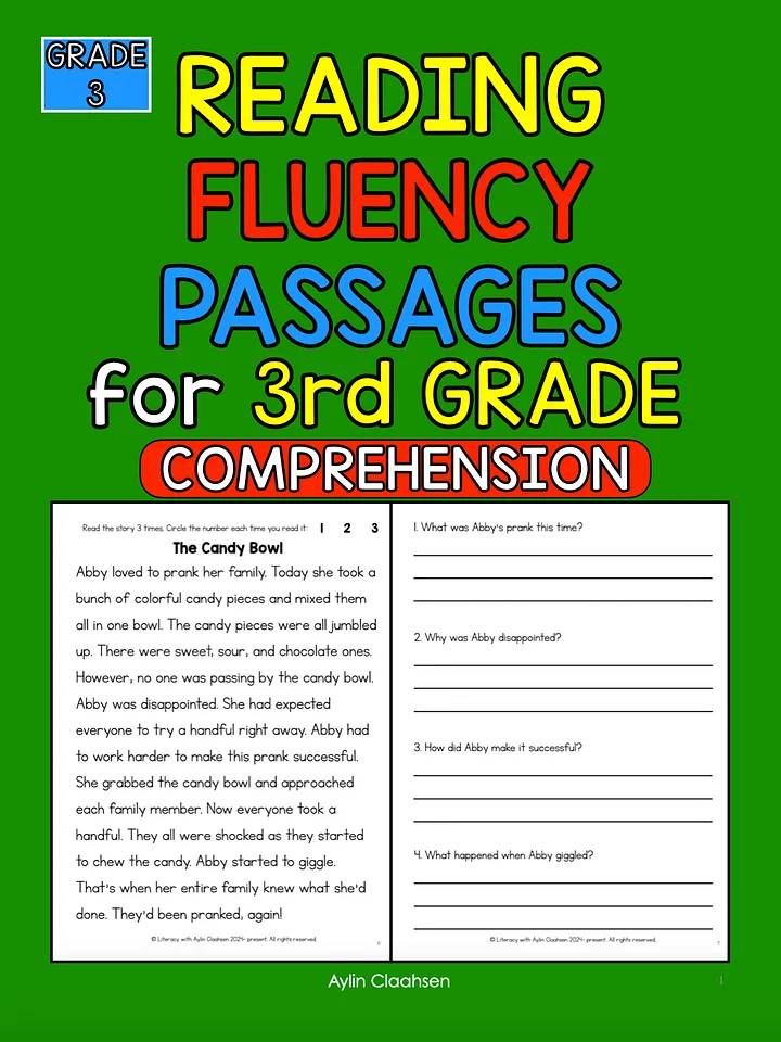 3rd Grade Fluency Passages with Comprehension Questions Workbook product image (1)