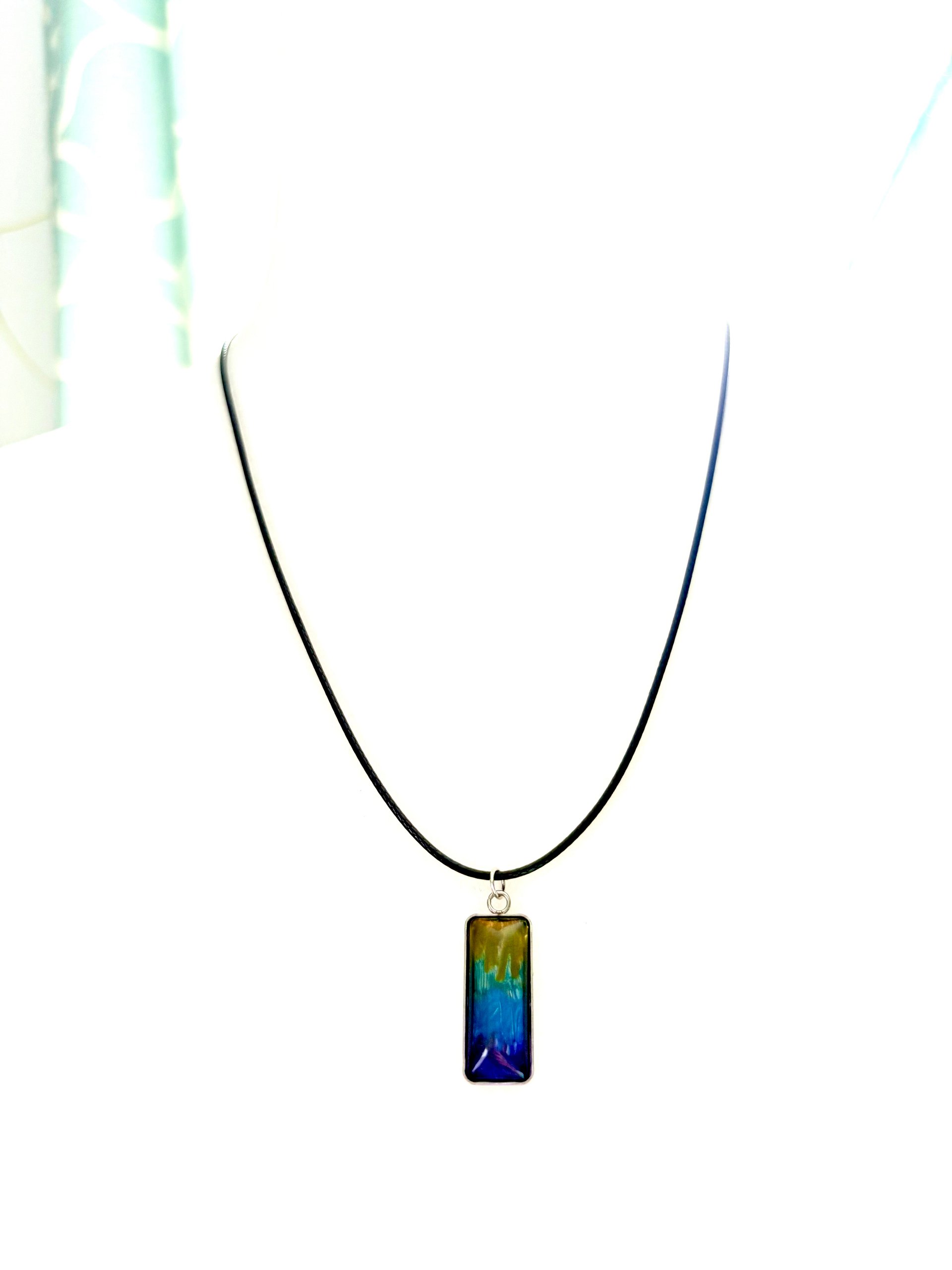 MFD-00153 | Electric Tide Pendant Necklace | Yellow, Blue & Purple Gradient | Rectangle Cabochon | Monique Faella Designs™ product image (3)