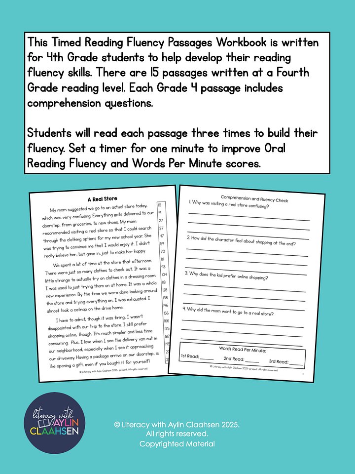 Timed Reading Fluency Passages for 4th Grade product image (2)