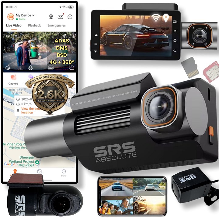 SRS ABSOLUTE 360° 4 Channel 4G 2.6K Dash Cam GPS Live Video IR Night Vision STARVIS2 ADAS BSD DMS Pedestrian Parking Monitor Calling TimeLapse WiFi Hotspot Loop Record GSensor SD SIM Support S62Gen4 product image (1)