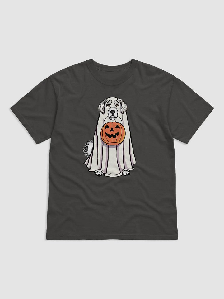Funny Halloween Great Pyrenees T-Shirt | Funny Pyr Wearing a Ghost Costume and Holding a Pumpkin Basket product image (1)