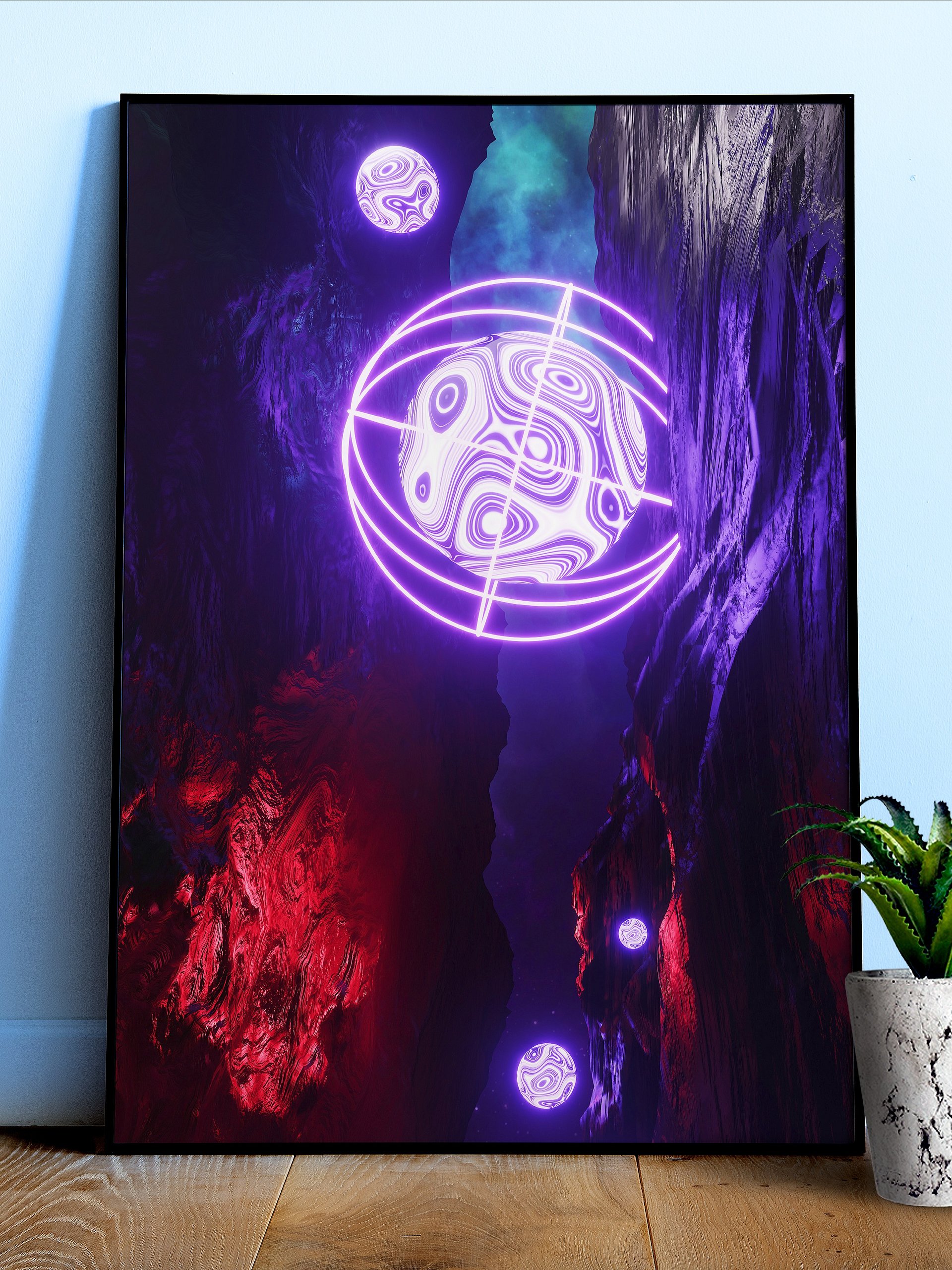Neon landscape: Sphere [synthwave/vaporwave/cyberpunk] — Aesthetic retrowave poster product image (1)