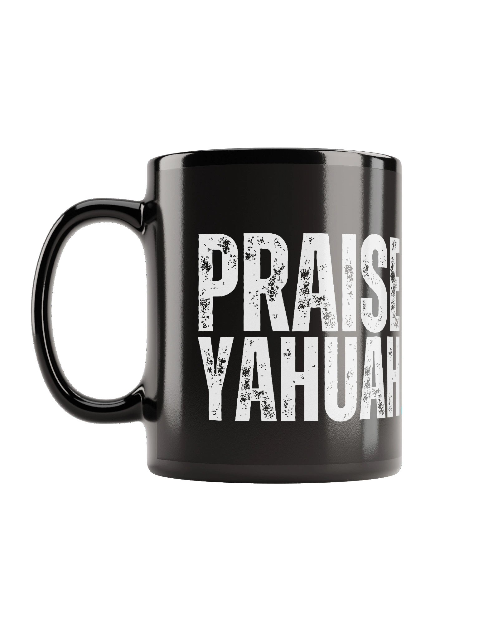 PRAISE YAHUAH Black Distressed Style Mug | Glossy Ceramic Hebrew Cup product image (6)