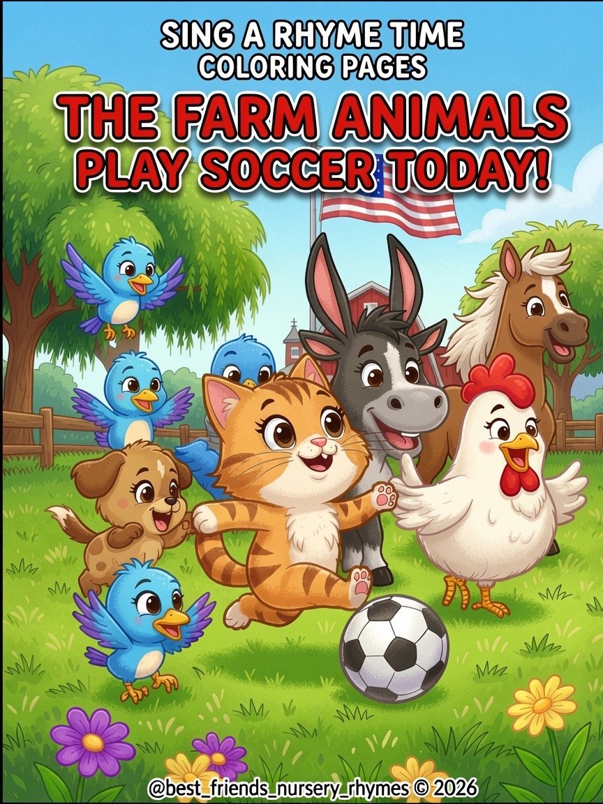 Sing A Rhyme Time Farm Animals Play Soccer Today Coloring Book Pages Bundle for Ages 5+ through Adult | 21 Printable Pages including Title Page l Instant Digital Download PDF Format l product image (1)