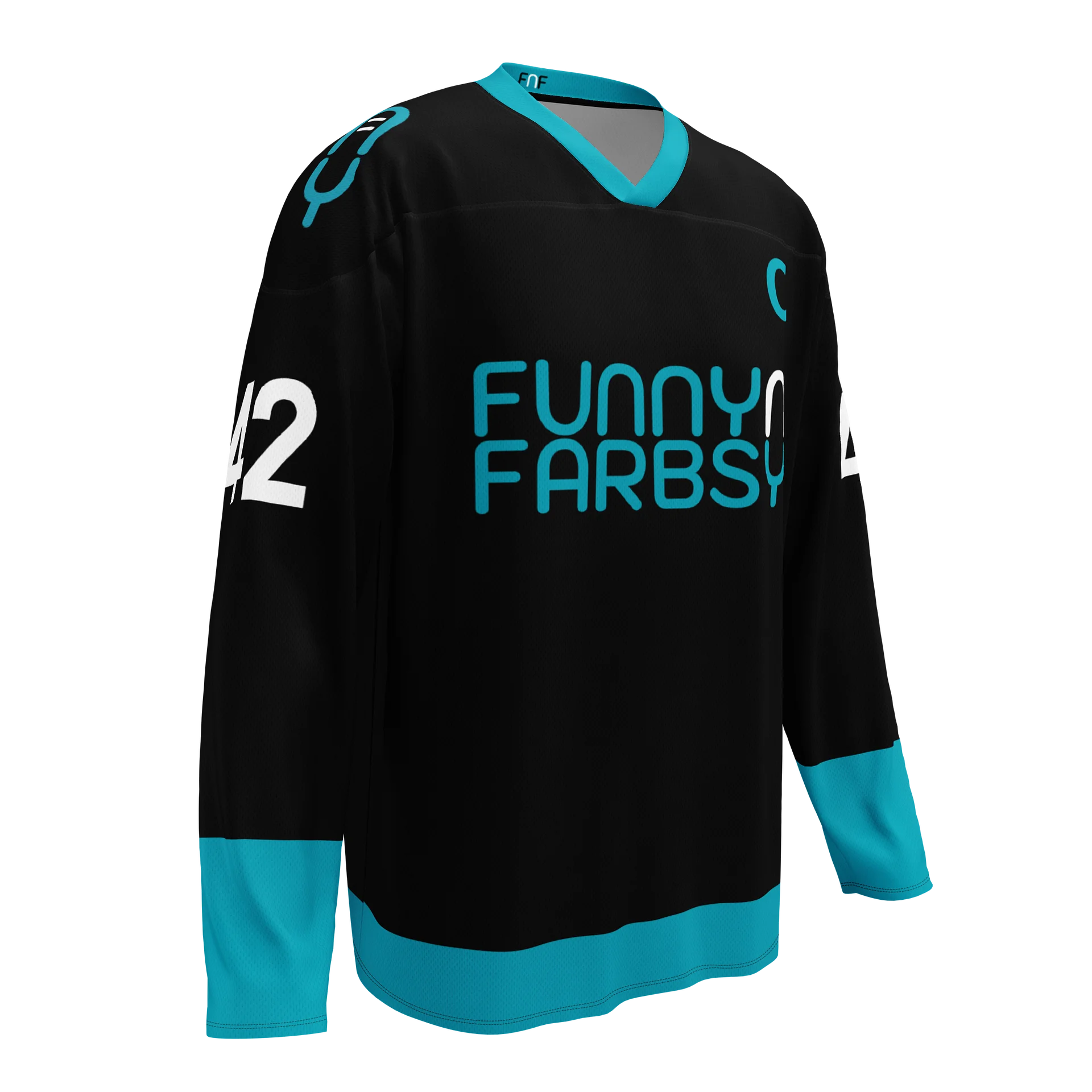 Funny N Farbsy Hockey Jersey (Black and Aqua) product image (1)