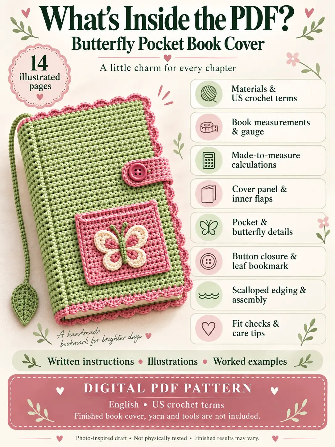 Butterfly Pocket Book Cover Crochet Pattern PDF product image (1)
