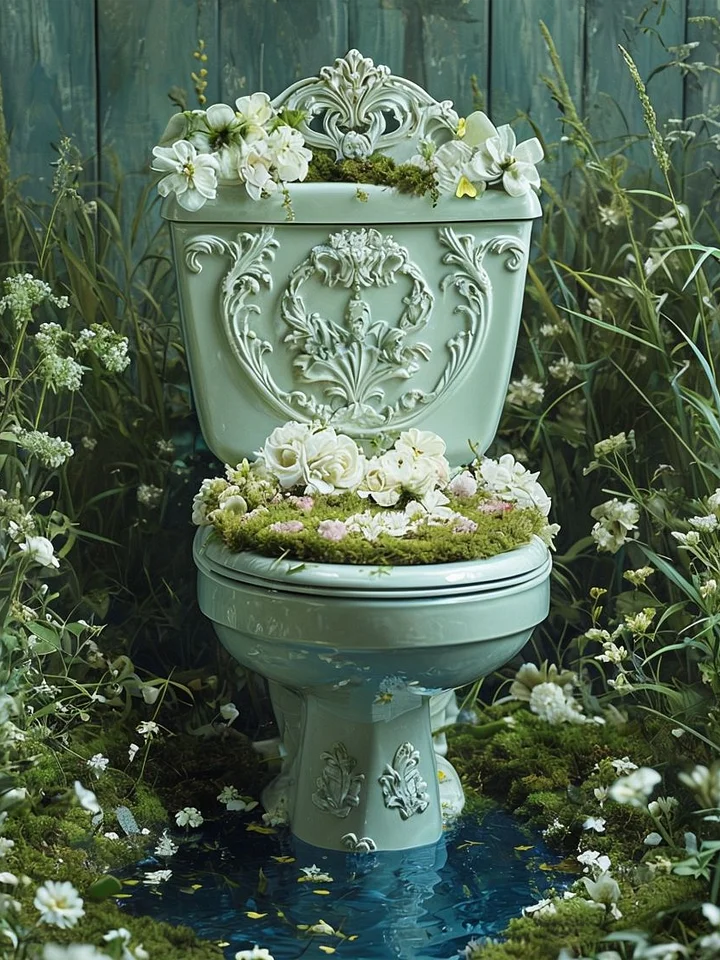Mossy Garden Toilet Framed Matte Poster product image (1)