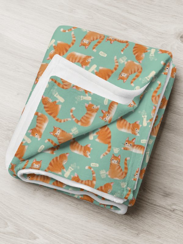 Bad Orange Tabby Cats Knocking Stuff Over Throw Blanket, Green product image (9)