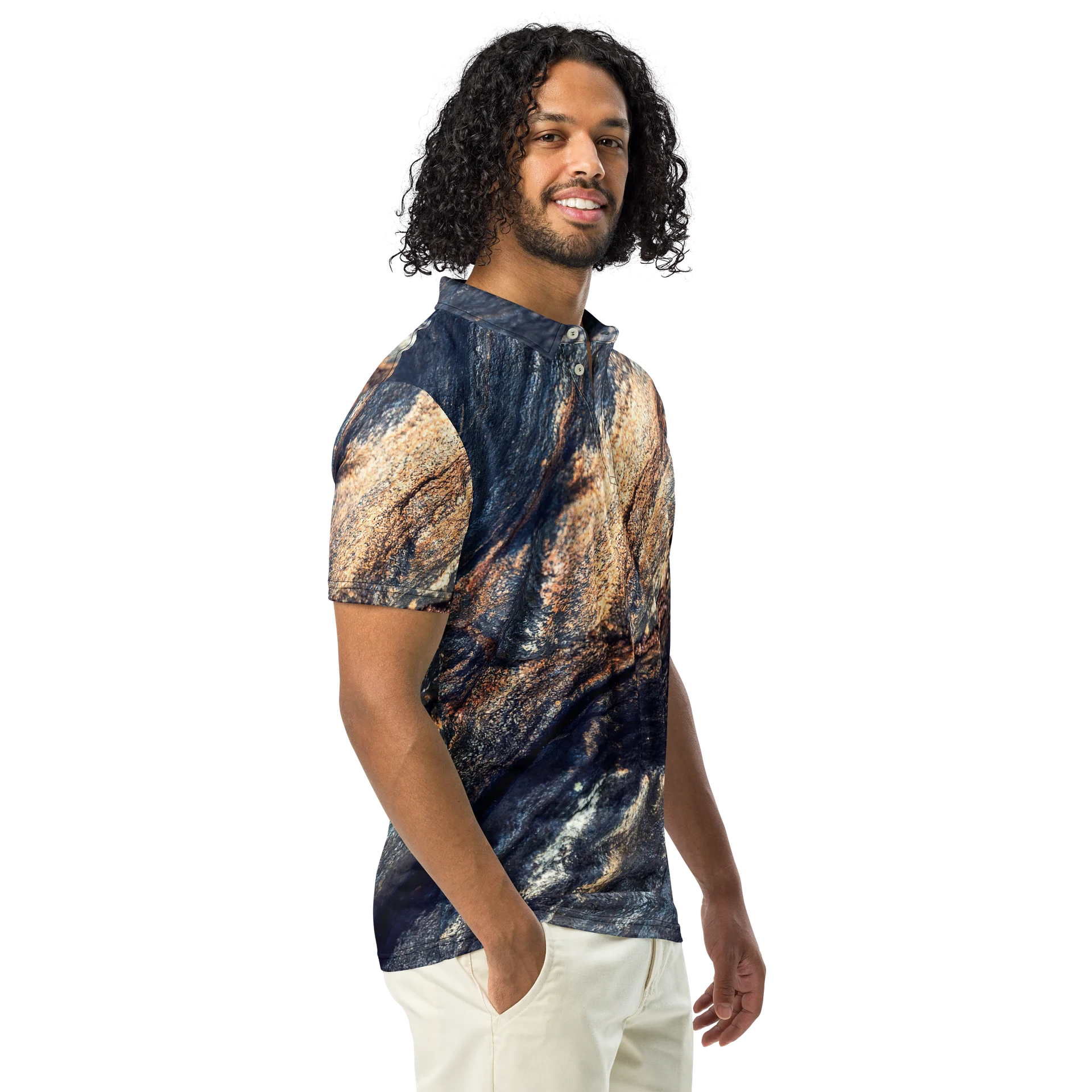 Obsidian Vein Men's All-Over Print Dark Mineral Slim Fit Polo Shirt product image (1)
