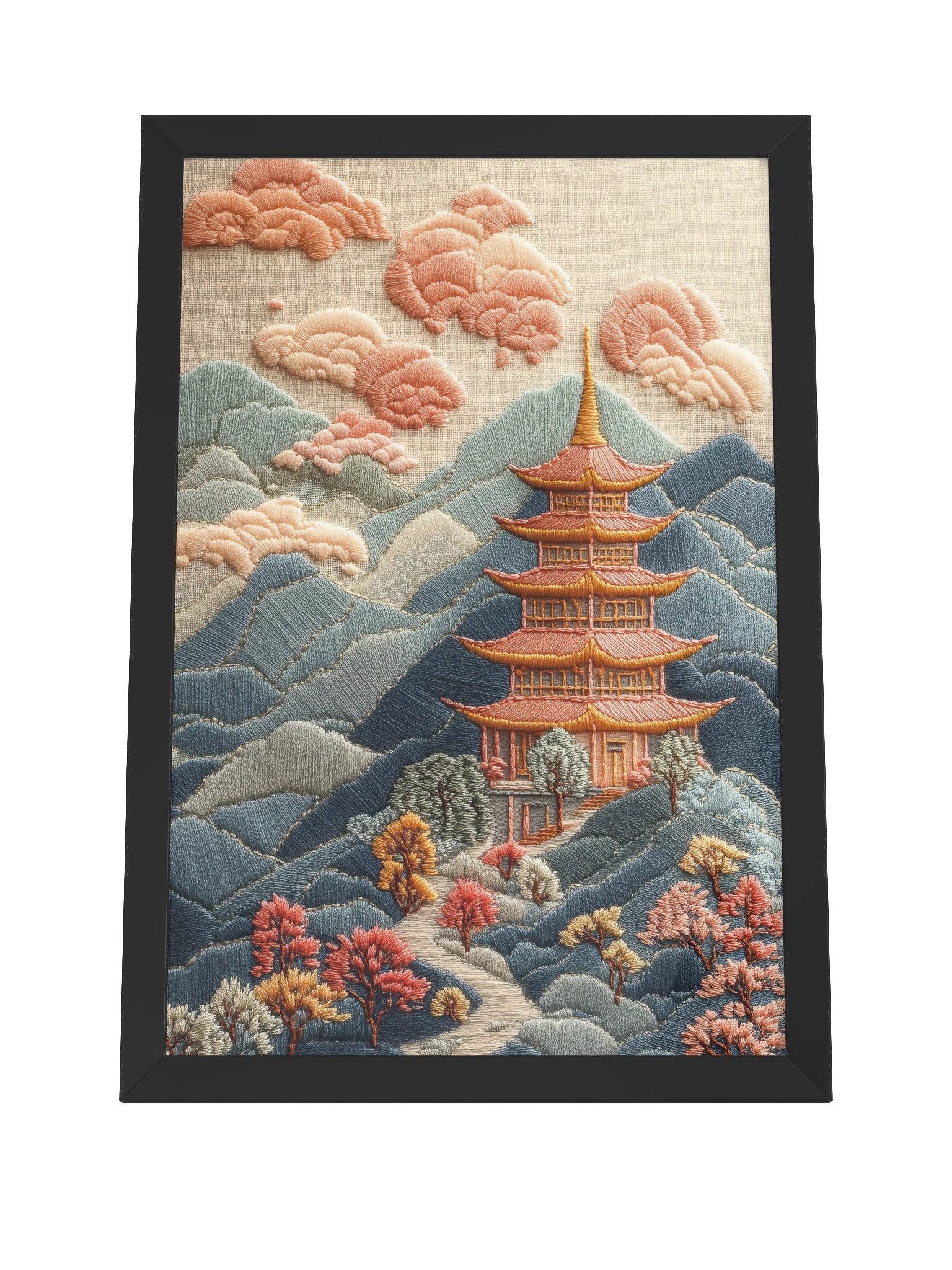 Autumn Somewhere in Japan | Embroidery-Style Wall Art — Framed Print product image (12)