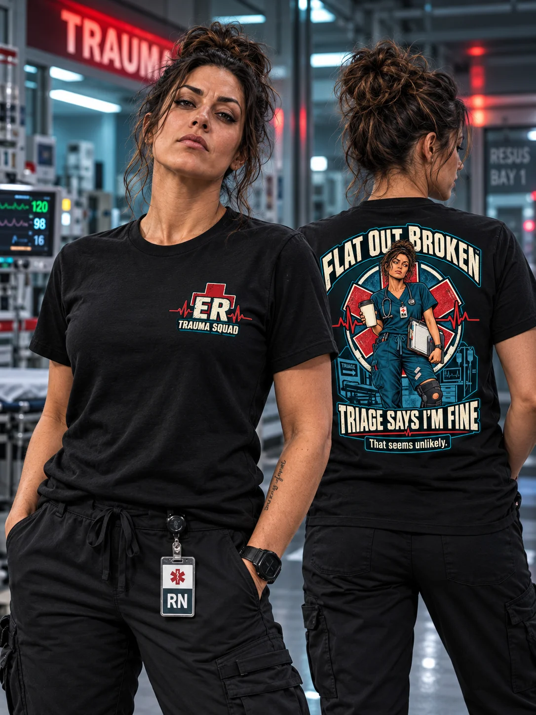 ER Nurse Shirt — Triage Says I’m Fine Trauma Squad Tee | Flat Out Broken™ product image (1)