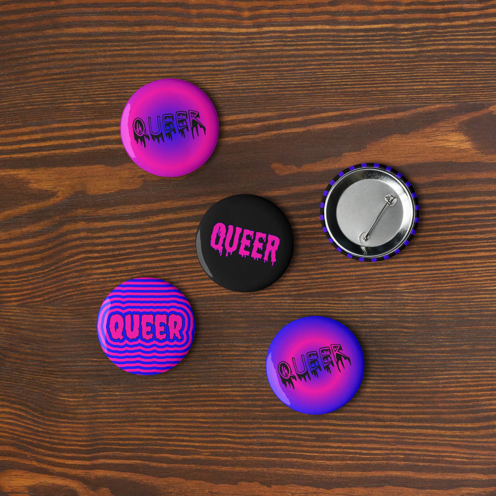 Creepy Queer Pride Pins, Cotton Candy Color Blue Pink Pin Buttons, Queer Horror Art Accessories product image (6)