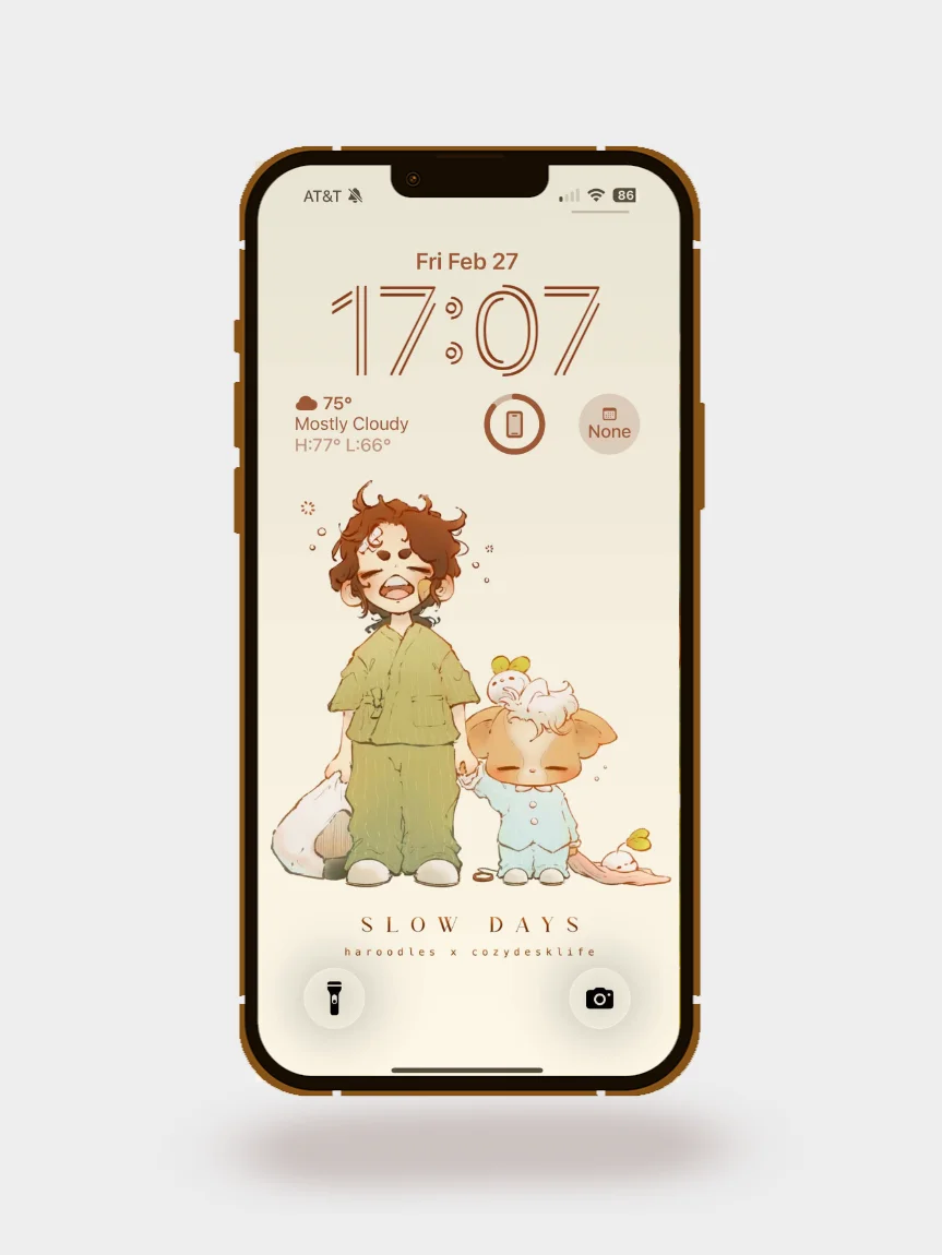 Haroodles x CozyDeskLife 'Slow Days' iPhone Wallpaper | Free Kawaii Digital Download product image (1)