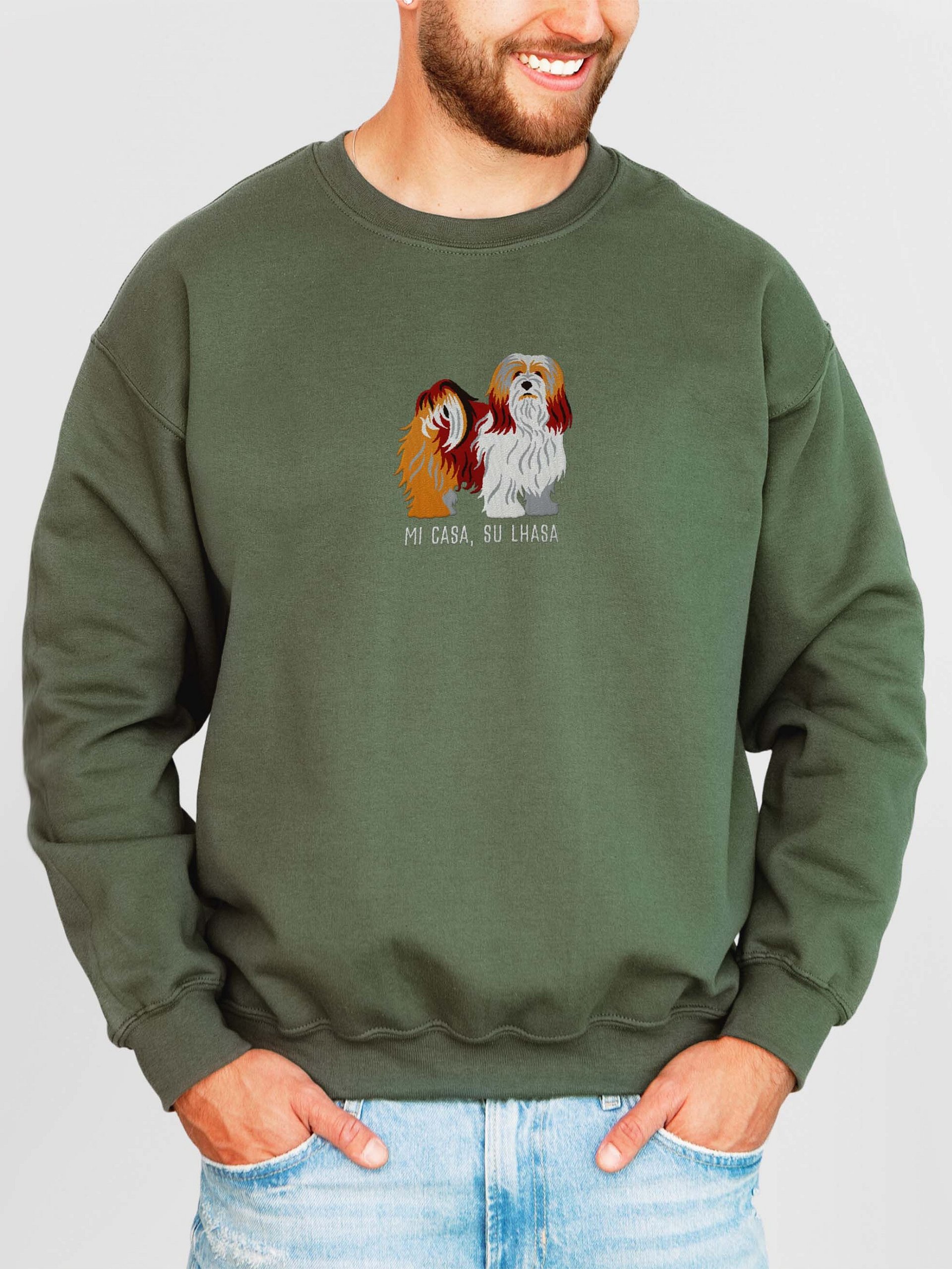Mi Casa, Su Lhasa Sweatshirt (Embroidered) of a Lhasa Apso(Brown) product image (2)