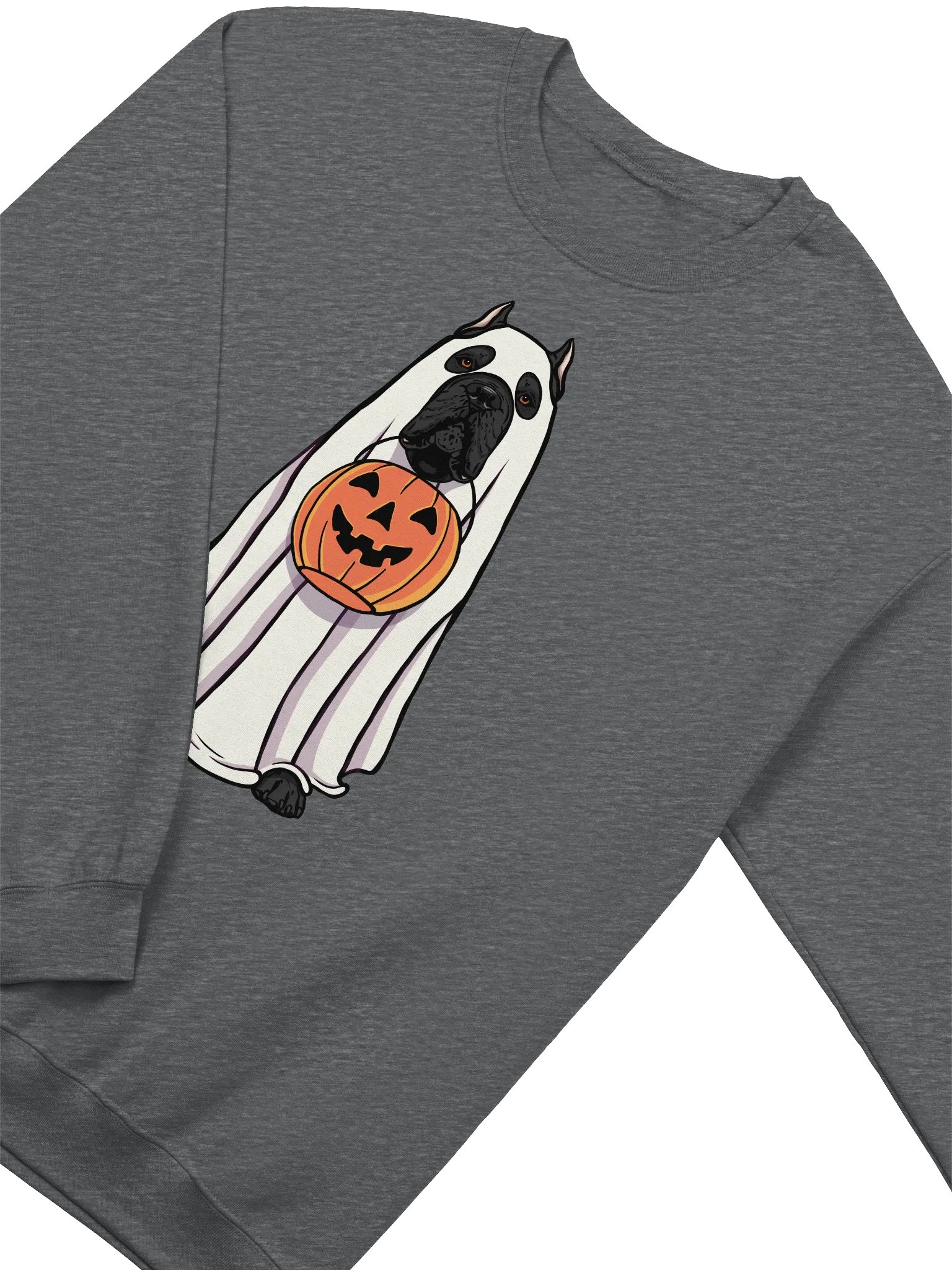 Funny Halloween Cane Corso(Black) Sweatshirt | Funny Cane Corso Wearing a Ghost Costume and Holding a Pumpkin Basket product image (4)