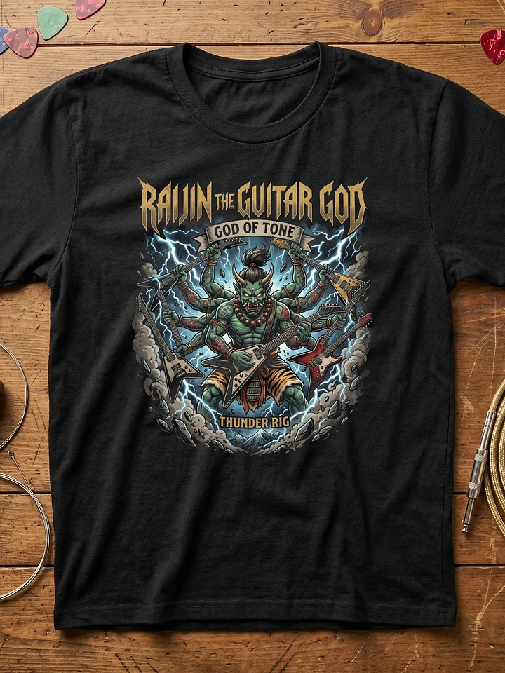 God of Tone Guitar T-Shirt — Raijin Japanese Thunder God Guitarist Tee | Heavy Metal Guitar Shirt product image (1)